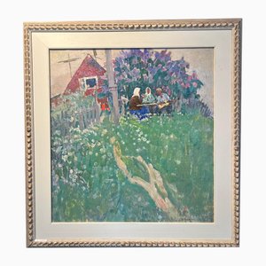 Gleb Savinov, Summer Evenings, Oil Painting, 1976, Framed-QUE-1818889