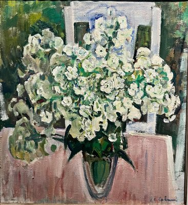 Gleb Savinov, White Flowers, 1990, Oil on Canvas-QUE-1729791