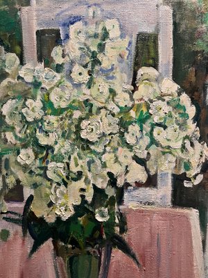 Gleb Savinov, White Flowers, 1990, Oil on Canvas-QUE-1729791