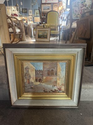 Glimpse of Palazzo Corvaja in Taormina, 1920s, Oil on Wooden Panel-UAI-2028974