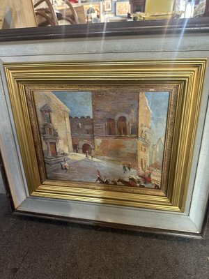 Glimpse of Palazzo Corvaja in Taormina, 1920s, Oil on Wooden Panel-UAI-2028974