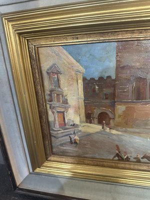 Glimpse of Palazzo Corvaja in Taormina, 1920s, Oil on Wooden Panel-UAI-2028974