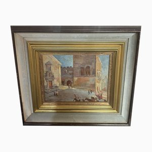 Glimpse of Palazzo Corvaja in Taormina, 1920s, Oil on Wooden Panel-UAI-2028974