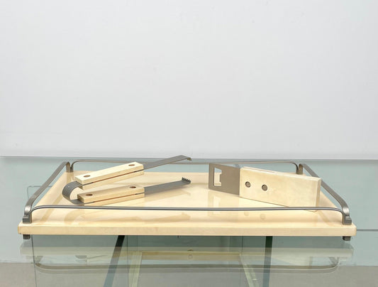 Goatskin & Steel Tray, Tongs & Corkscrew Barware Set by Aldo Tura, Italy, Set of 3