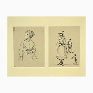 Gobaut Gaspard - Studies of Figures - Original Pen on Paper - 1850s-ZCI-830693