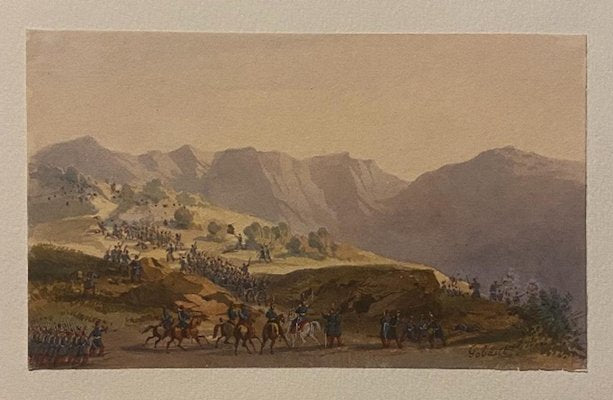 Gobaut Gaspard - Troop Movement - Original Ink and Watercolor- 19th Century-ZCI-835674