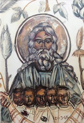 God the Father and His Children Gouache by Tsuguharu Foujita-KHH-723843