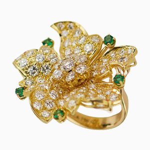 Gold 18K Ring with Seventy-Seven Diamonds and Five Emeralds, 2000s-WMV-1761369