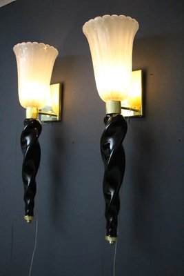 Gold and Black Murano Glass Sconces in the style of Barovier, 1990, Set of 2-YF-1711119