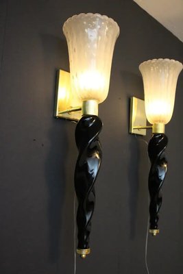 Gold and Black Murano Glass Sconces in the style of Barovier, 1990, Set of 2-YF-1711119