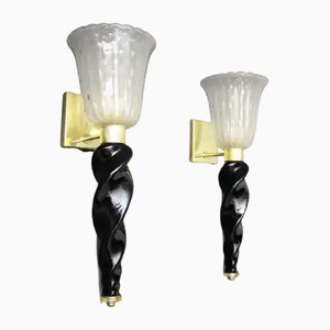 Gold and Black Murano Glass Sconces in the style of Barovier, 1990, Set of 2-YF-1711119