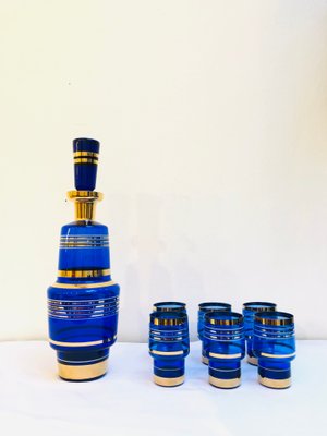 Gold and Blue Glassware, Czech Republic, Set of 7-RZY-1431782