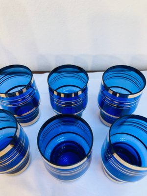 Gold and Blue Glassware, Czech Republic, Set of 7-RZY-1431782