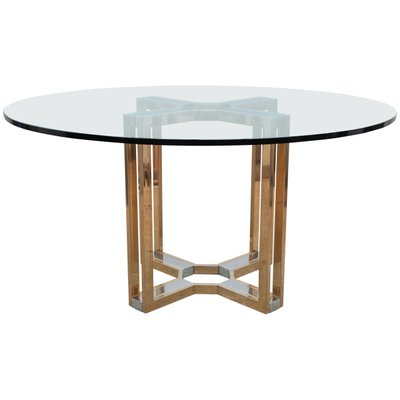 Gold and Chrome Round Glass Top Centre Table from Boulanger, 1970s-KL-620401