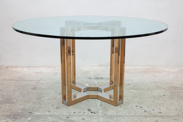 Gold and Chrome Round Glass Top Centre Table from Boulanger, 1970s-KL-620401