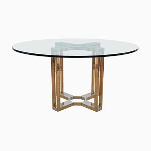 Gold and Chrome Round Glass Top Centre Table from Boulanger, 1970s-KL-620401