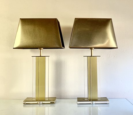 Gold and Clear Acrylic Glass Table Lamps, Belgium, 1970s, Set of 2-WZZ-1008671