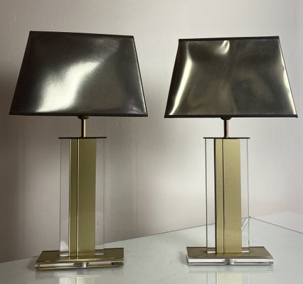 Gold and Clear Acrylic Glass Table Lamps, Belgium, 1970s, Set of 2-WZZ-1008671