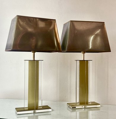 Gold and Clear Acrylic Glass Table Lamps, Belgium, 1970s, Set of 2-WZZ-1008671