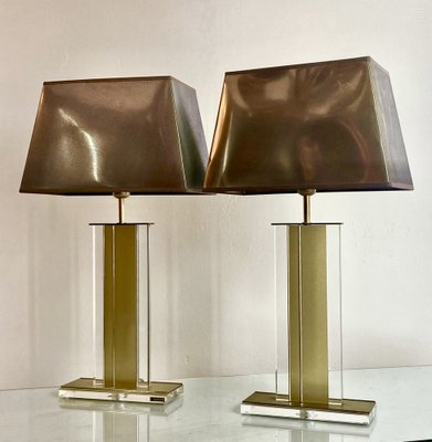 Gold and Clear Acrylic Glass Table Lamps, Belgium, 1970s, Set of 2-WZZ-1008671