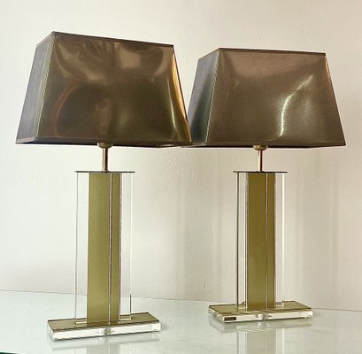 Gold and Clear Acrylic Glass Table Lamps, Belgium, 1970s, Set of 2-WZZ-1008671