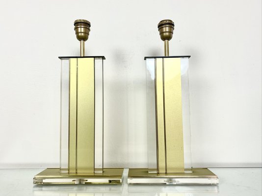 Gold and Clear Acrylic Glass Table Lamps, Belgium, 1970s, Set of 2-WZZ-1008671