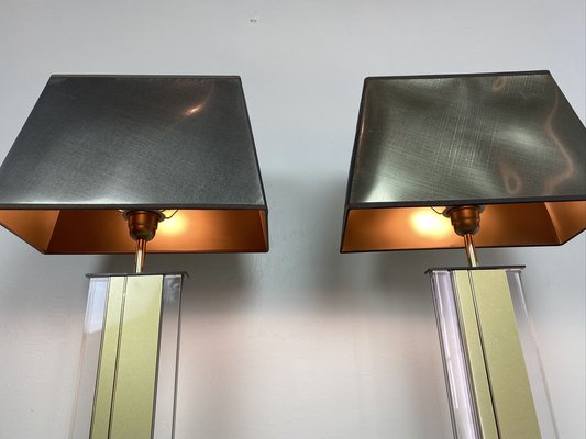 Gold and Clear Acrylic Glass Table Lamps, Belgium, 1970s, Set of 2-WZZ-1008671