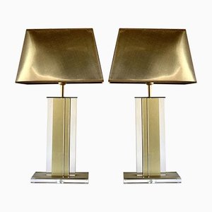 Gold and Clear Acrylic Glass Table Lamps, Belgium, 1970s, Set of 2-WZZ-1008671