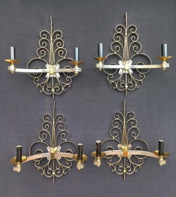 Gold and Nickel Plated Brass Wall Lights, Set of 4-AWH-1361297