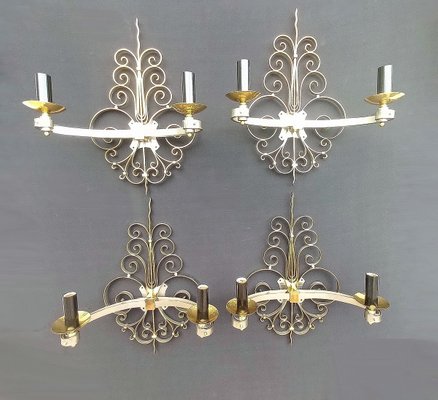 Gold and Nickel Plated Brass Wall Lights, Set of 4-AWH-1361297