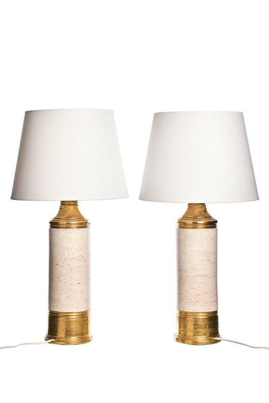 Gold and Off-White Glazed Table Lamps from Bitossi, 1960s, Set of 2