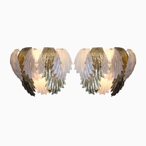 Gold and White Murano Glass Sconces in Leaf Shape, 2000s, Set of 2-YF-1713148