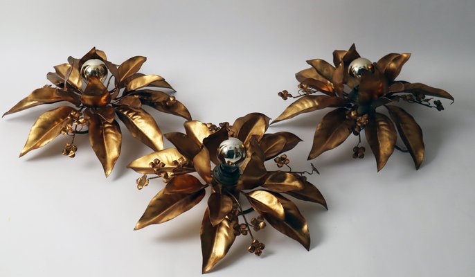 Gold Bell Flower Wall Lamp attributed to Hans Kögl, 1970s-ESB-1386885