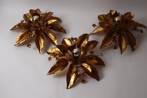 Gold Bell Flower Wall Lamp attributed to Hans Kögl, 1970s-ESB-1386885