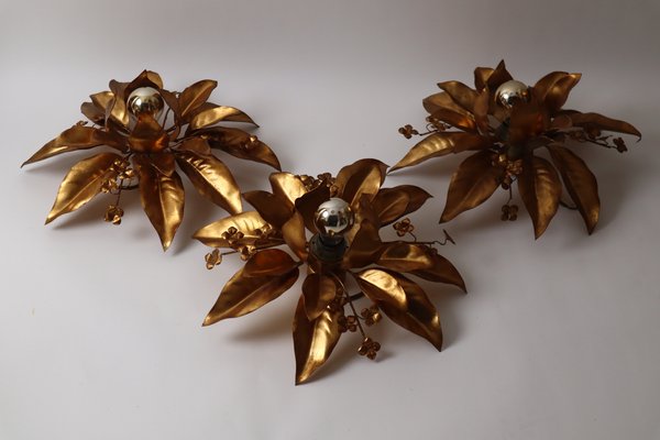 Gold Bell Flower Wall Lamp attributed to Hans Kögl, 1970s-ESB-1386885