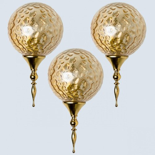 Gold Brass Sphere Blown Glass Wall Light in style of Angelo Brotto, Italy, 1960s