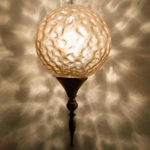 Gold Brass Sphere Blown Glass Wall Light in style of Angelo Brotto, Italy, 1960s