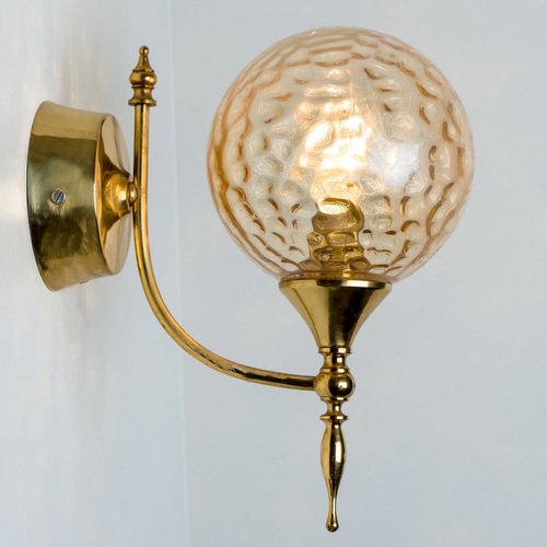 Gold Brass Sphere Blown Glass Wall Light in style of Angelo Brotto, Italy, 1960s