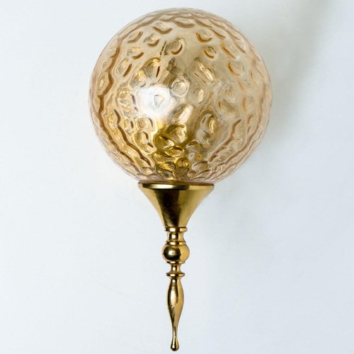 Gold Brass Sphere Blown Glass Wall Light in style of Angelo Brotto, Italy, 1960s