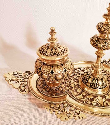 Gold Bronze Ottoman Style Inkwell with Tray-AWH-783598