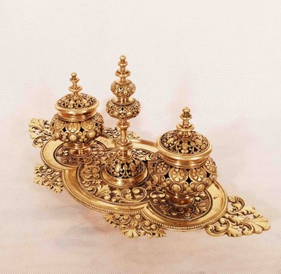 Gold Bronze Ottoman Style Inkwell with Tray-AWH-783598