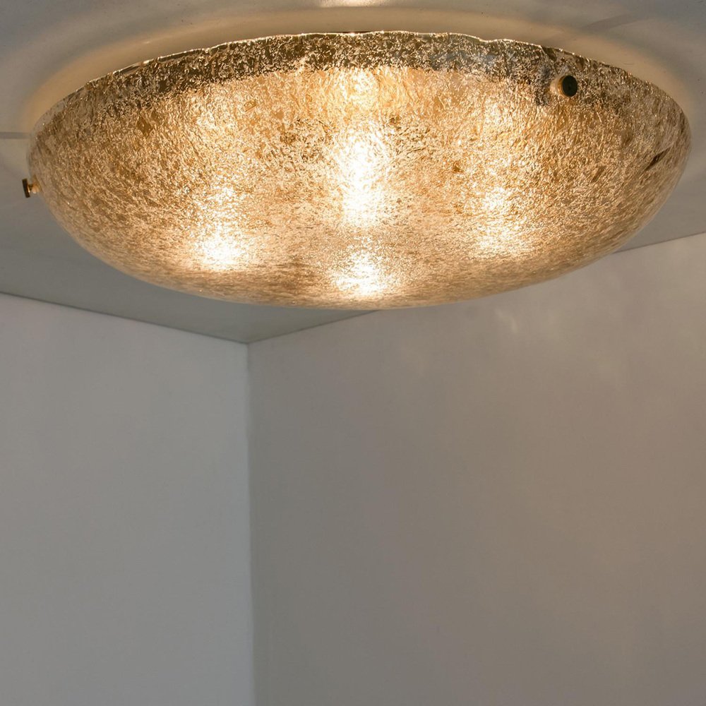 Gold Brown and Textured Glass Flush Mount from Hillebrand, 1960s