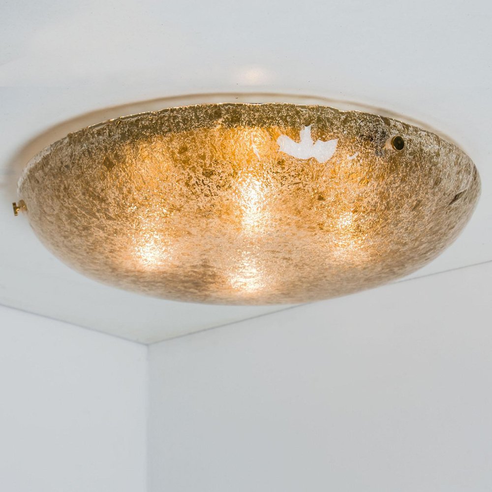 Gold Brown and Textured Glass Flush Mount from Hillebrand, 1960s