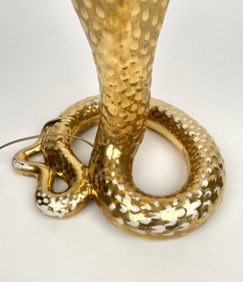 Gold Ceramic Cobra Snake Table Lamp by Tommaso Barbi for B Ceramiche, Italy, 1970s-LYQ-1171328