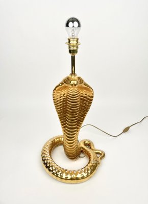 Gold Ceramic Cobra Snake Table Lamp by Tommaso Barbi for B Ceramiche, Italy, 1970s-LYQ-1171328