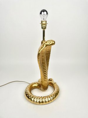 Gold Ceramic Cobra Snake Table Lamp by Tommaso Barbi for B Ceramiche, Italy, 1970s-LYQ-1171328