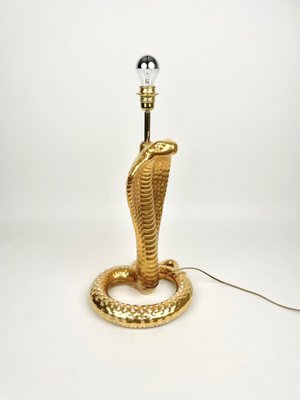 Gold Ceramic Cobra Snake Table Lamp by Tommaso Barbi for B Ceramiche, Italy, 1970s-LYQ-1171328