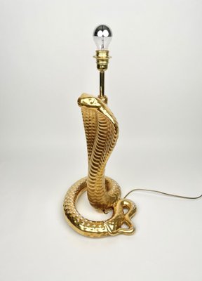 Gold Ceramic Cobra Snake Table Lamp by Tommaso Barbi for B Ceramiche, Italy, 1970s-LYQ-1171328