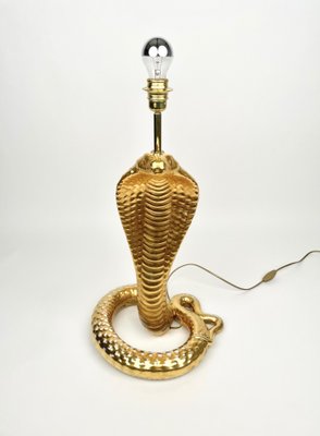 Gold Ceramic Cobra Snake Table Lamp by Tommaso Barbi for B Ceramiche, Italy, 1970s-LYQ-1171328