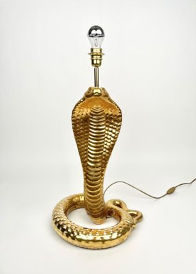 Gold Ceramic Cobra Snake Table Lamp by Tommaso Barbi for B Ceramiche, Italy, 1970s-LYQ-1171328